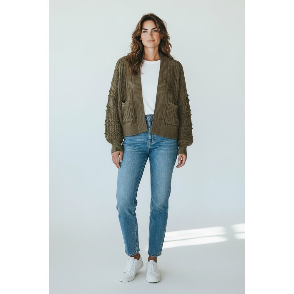 Madewell Chunky Bobble Knit Cardigan Sweater Green Relaxed Fit Boho Cabincore